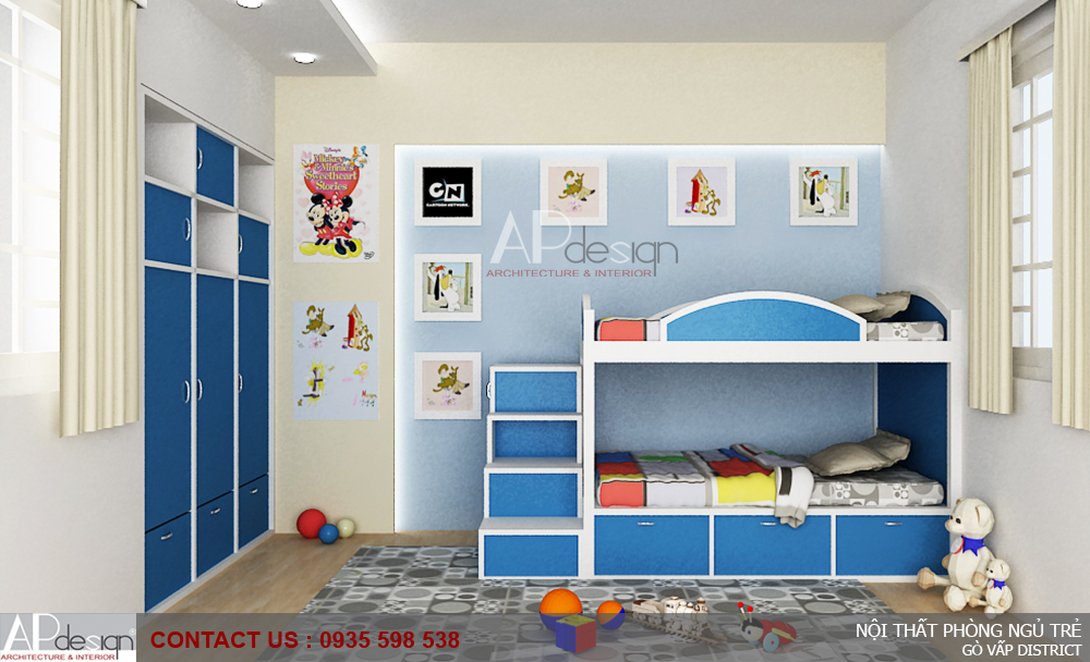 Thiết kế nội thất phòng ngủ trẻ - 2 Tông màu