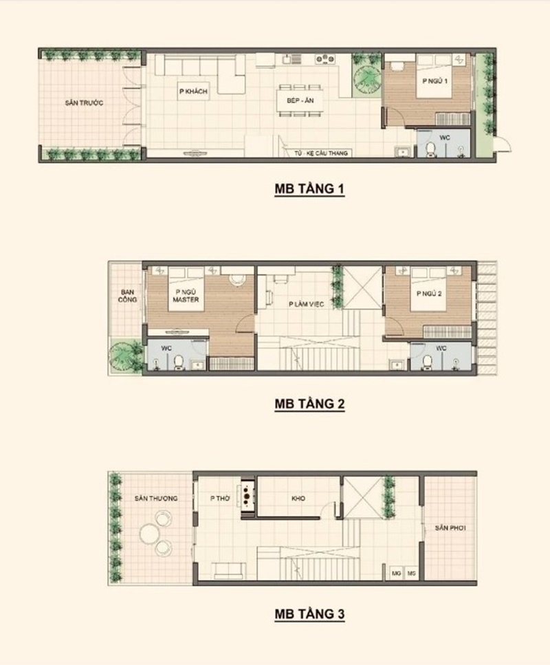 Mẫu nhà phố mặt tiền 5m 3 tầng