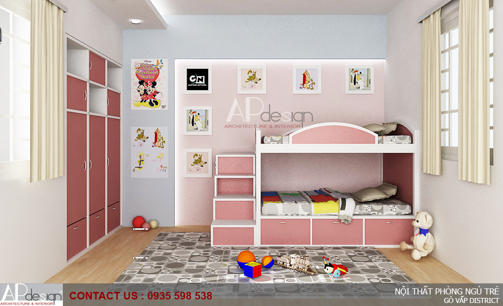 Thiết kế nội thất phòng ngủ trẻ - 2 Tông màu